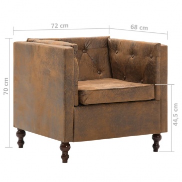 Fotel do salonu tapicerowany tkaniną stylizowaną na zamsz brązowy