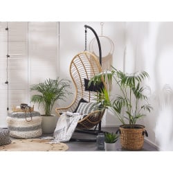 Fotel wiszący ze stojakiem rattanowy beżowy PINETO