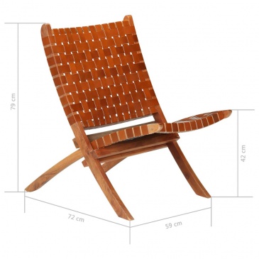 Fotel z pasów z prawdziwej skóry, 59 x 72 x 79 cm, brązowy