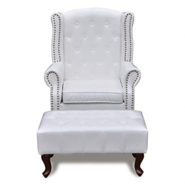 Fotel z podłokietnikami i podnóżkiem biały