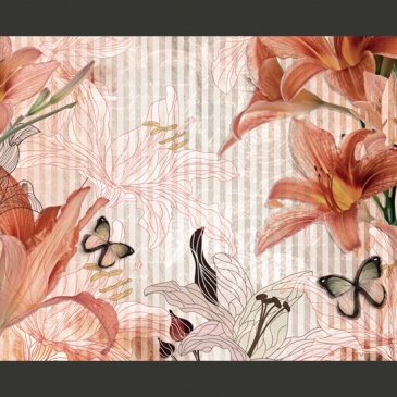 Fototapeta - Kwiaty i motyle (200x154 cm)