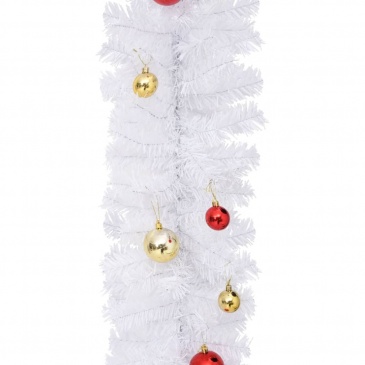 Girlanda świąteczna ozdobiona bombkami, biała, 5 m