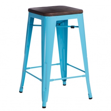 Krzesło barowe Paris Wood D2 65cm sosna orzech-niebieskie