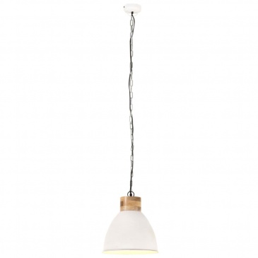 Industrialna lampa wisząca, białe żelazo i drewno, 46 cm, E27