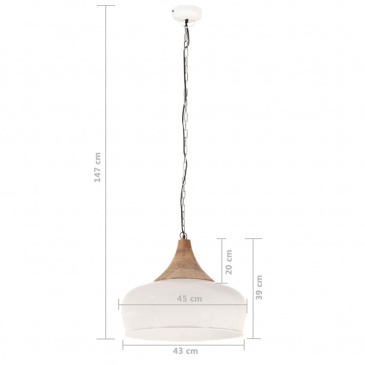 Industrialna lampa wisząca, białe żelazo i drewno, 45 cm, E27