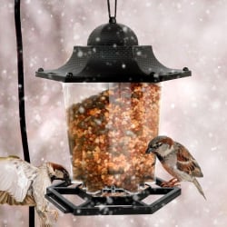 Karmnik dla ptaków / budka na karmę ziarno czarny