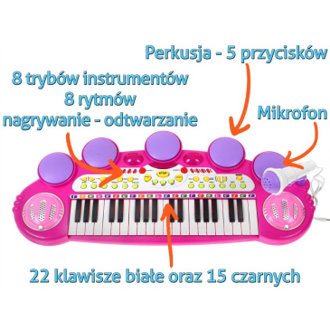 Keyboard Werble 3 Oktawy Różowy