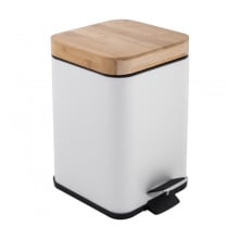 Kosz na śmieci do łazienki biura z pedałem bambus biały kwadratowy - yoka