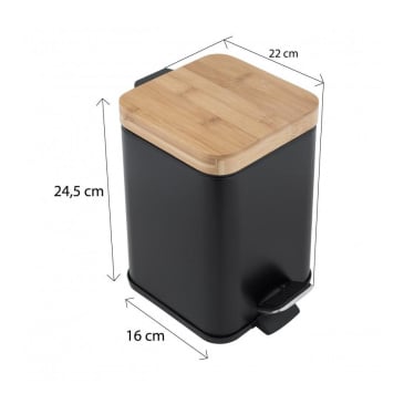 Kosz na śmieci do łazienki biura 3l z pedałem bambus czarny kwadratowy