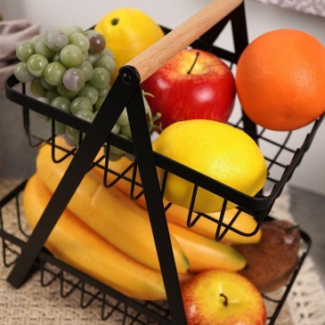 Koszyk na owoce i warzywa kosz metalowy 2-poziomowy czarny loft 27x17,5x29 cm