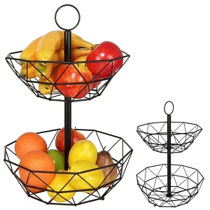 Koszyk na owoce i warzywa kosz metalowy czarny miska 2-poziomowy loft 43 cm Koszyk na owoce i warzywa kosz metalowy czarny miska 2-poziomowy loft 43 cm