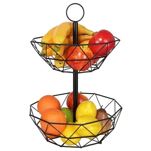 Koszyk na owoce i warzywa kosz metalowy czarny miska 2-poziomowy loft 43 cm Koszyk na owoce i warzywa kosz metalowy czarny miska 2-poziomowy loft 43 cm