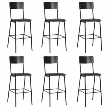 Krzesła barowe, 6 szt., czarne, sklejka i stal