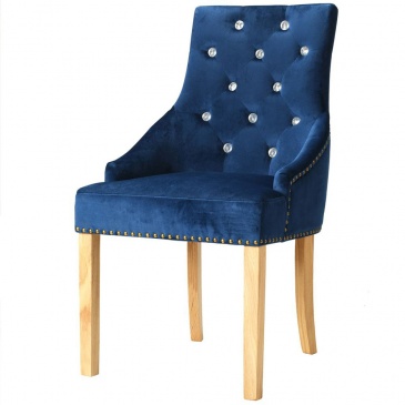 Krzesła do jadalni, 6 szt., drewno dębowe i niebieski aksamit