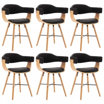 Krzesła jadalniane, 6 szt., czarne, ekoskóra i gięte drewno