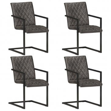 Krzesła stołowe, wspornikowe, 4 szt., szare, skóra naturalna