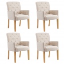 Krzesła stołowe z podłokietnikami, 4 szt., beżowe, tkanina
