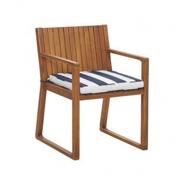 Krzesło ogrodowe drewniane z poduszką niebiesko-białą SASSARI