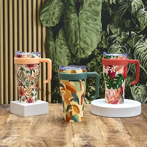 Kubek termiczny Mini Miami Floral         zielony uchwyt