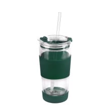 Kubek termiczny szklany ze słomką 600 ml zielony fuori 30398