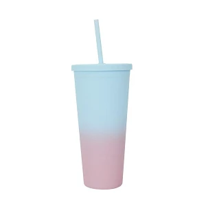 Kubek ze słomką tie-dye pp                niebiesko-różowy