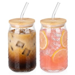 Kubki szklane z pokrywką i słomką 460 ml 2 szt.