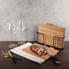 Kuchenne deski bambusowe do krojenia serwowania 4 sztuki zestaw desek w metalowym stojaku
