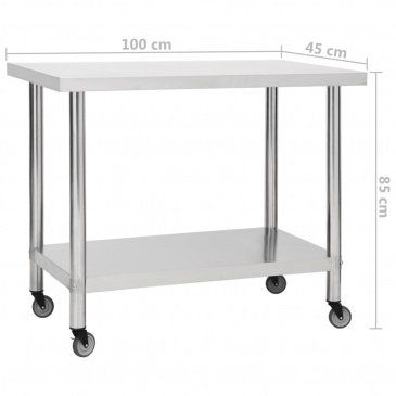 Kuchenny stół roboczy na kółkach, 100x45x85 cm, stal nierdzewna