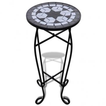 Kwietnik, stolik z mozaikowym biało-czarnym blatem