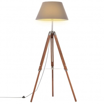 Lampa podłogowa na trójnogu, brązowo-szara, tek, 141 cm