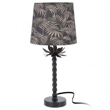 Lampa stołowa z kloszem abażurem stojąca nocna lampka liście czarna złota 49x22 cm