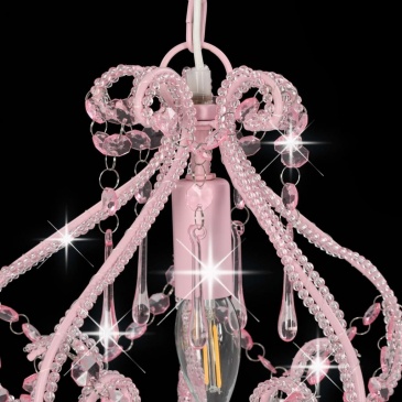 Lampa sufitowa z koralikami, różowa, okrągła, E14