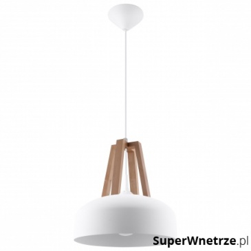 Lampa wisząca Casco biała z naturalnym drewnem