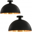 Lampy sufitowe, 2 szt., czarno-złote, półkoliste, E27