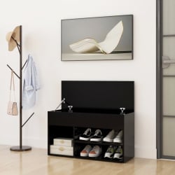 ławka z miejscem na buty, czarna, 80x30x45 cm, płyta wiórowa