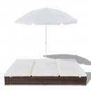 Łóżko ogrodowe z parasolem polirattan brązowe