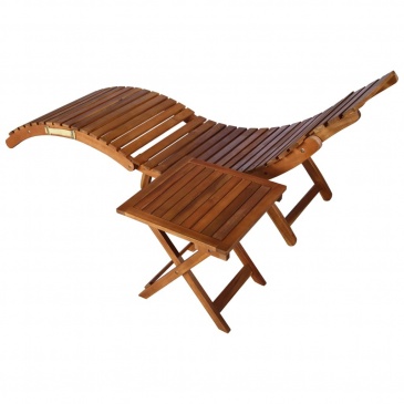 Leżak ze stolikiem, lite drewno akacjowe, brązowy