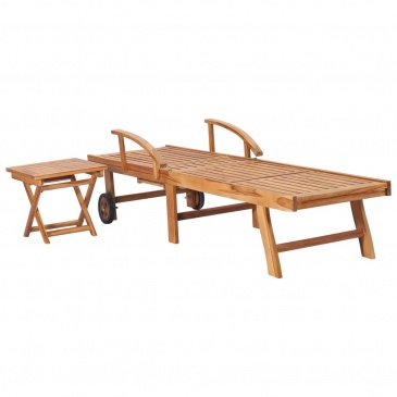 Leżak ze stolikiem, lite drewno tekowe