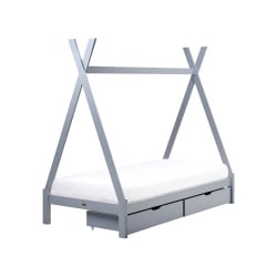 Łóżko dziecięce tipi drewniane z szufladami 90 x 200 cm szare DEVAY