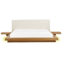 łóżko led zen 180 x 200 cm led drewno jasne drewno