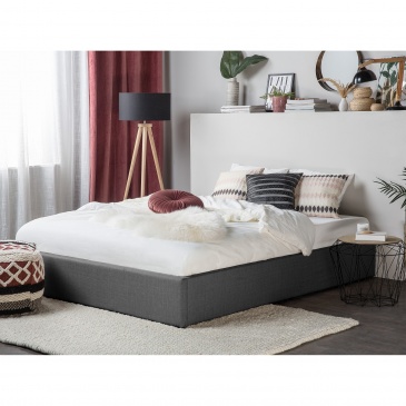 Łóżko szare tapicerowane podnoszony pojemnik 140 x 200 cm DINAN