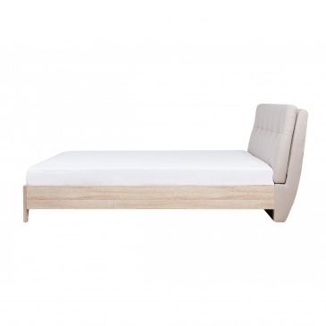 Łóżko tapicerowane beżowe/jasny odcień drewna 180 x 200 cm BERCK