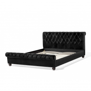 Łóżko welurowe 140 x 200 cm czarne AVALLON