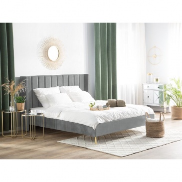 Łóżko welurowe 180 x 200 cm szare VILLETTE
