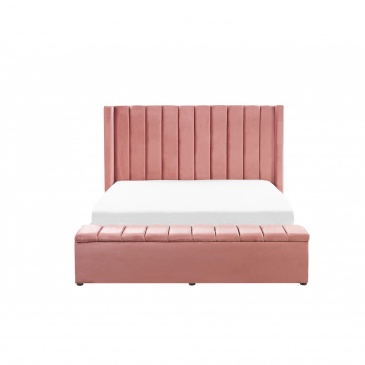 Łóżko welurowe z ławką 160 x 200 cm różowe NOYERS