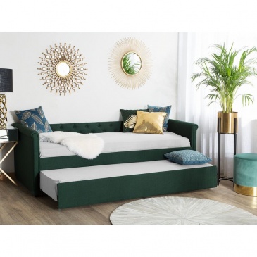 Łóżko wysuwane tapicerowane 90 x 200 cm zielone LIBOURNE