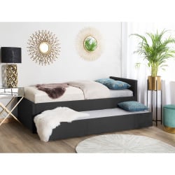 Łóżko wysuwane tapicerowane ciemnoszare ze stelażem 90 x 200 cm MARMANDE