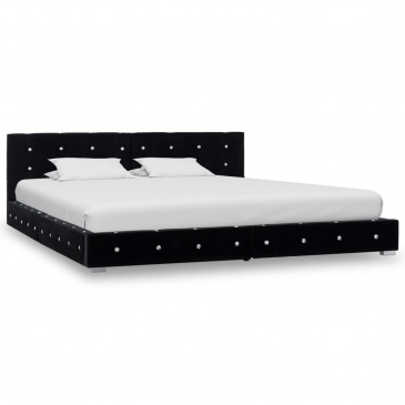 Łóżko z materacem, czarne, aksamit, 180 x 200 cm