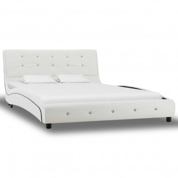 Łóżko z materacem memory, białe, sztuczna skóra, 120 x 200 cm