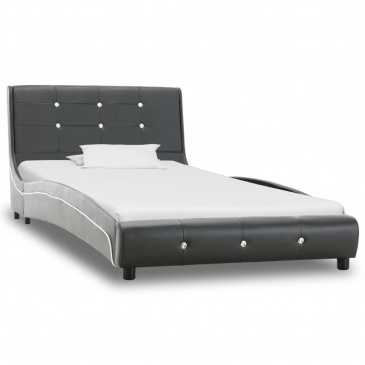 Łóżko z materacem memory, szare, sztuczna skóra, 90 x 200 cm